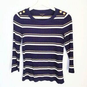 Massimo Dutti Navy Gold Striped Top XS